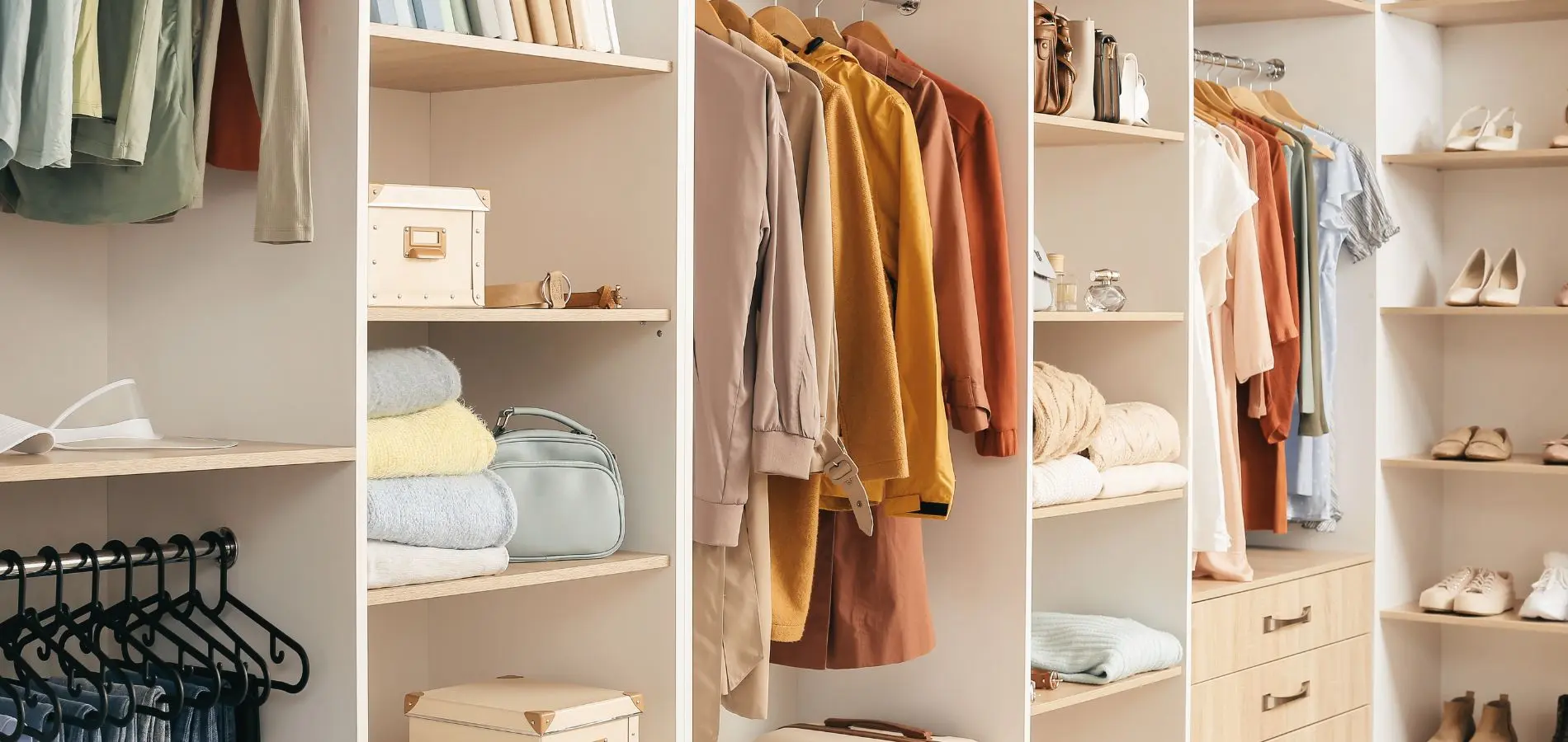 La photo d’un joli dressing après avoir trié et rangé ses vêtements